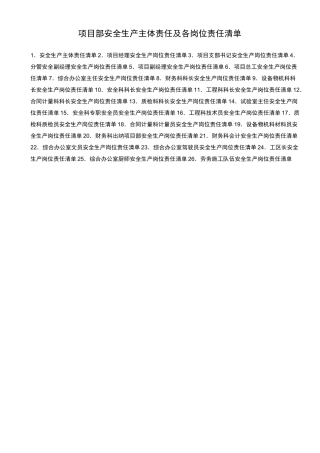 项目部安全生产主体责任及各岗位责任清单