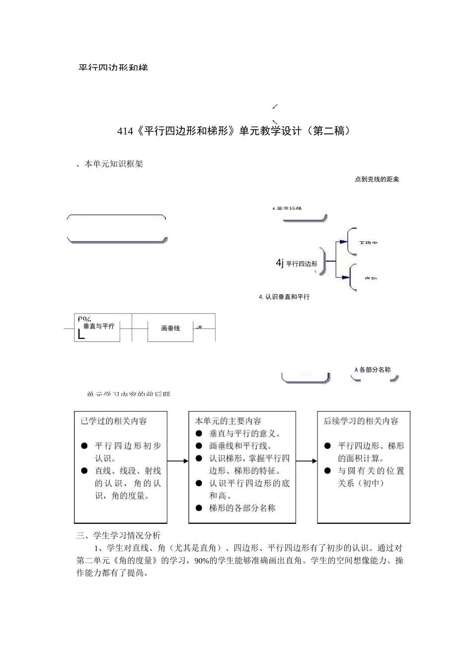 平行四边形和梯形单元教学设计(第二稿)_第1页