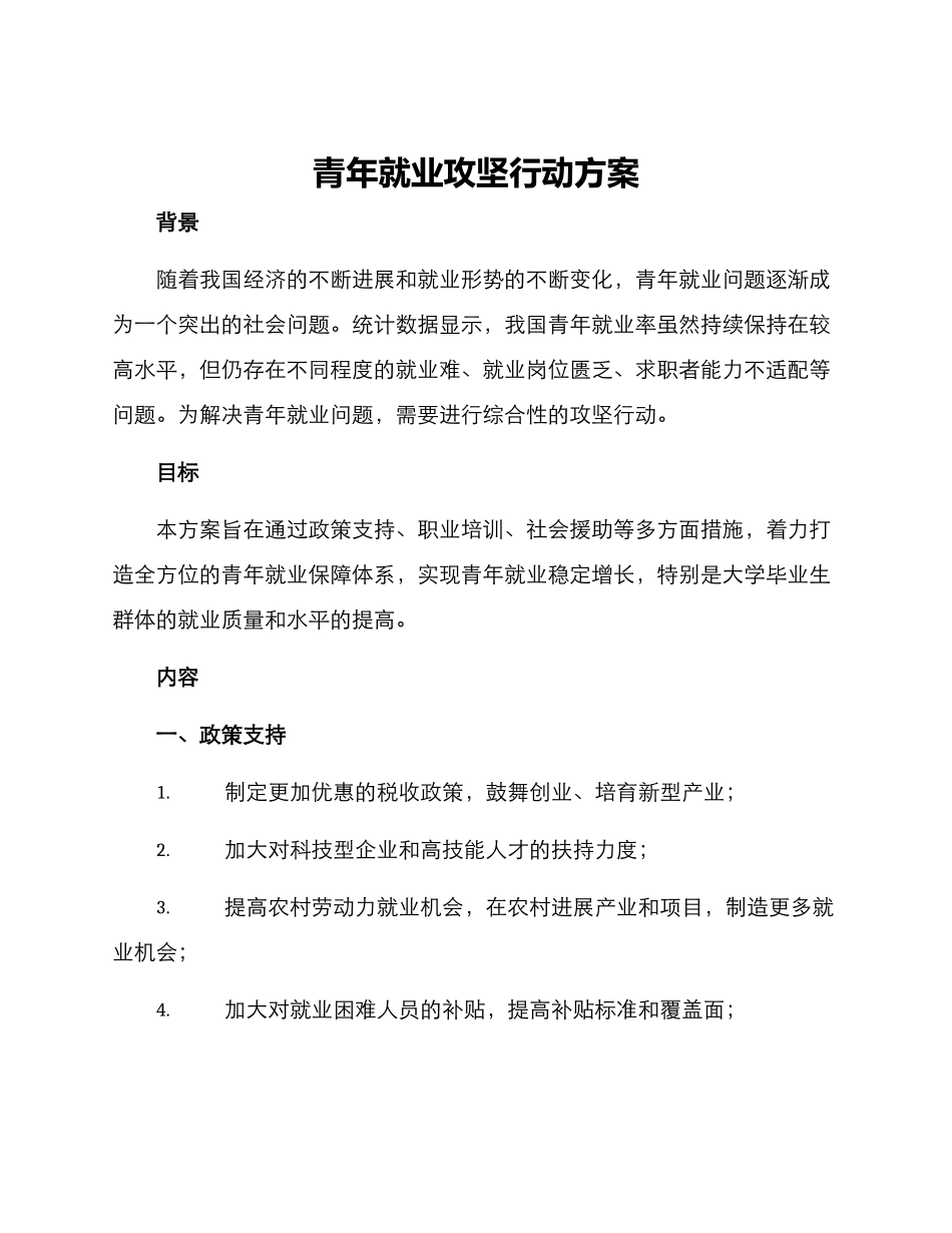 青年就业攻坚行动方案_第1页