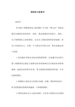 顶岗实习承诺书