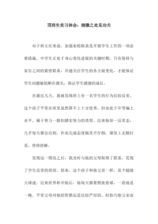 顶岗生实习体会细微之处见功夫