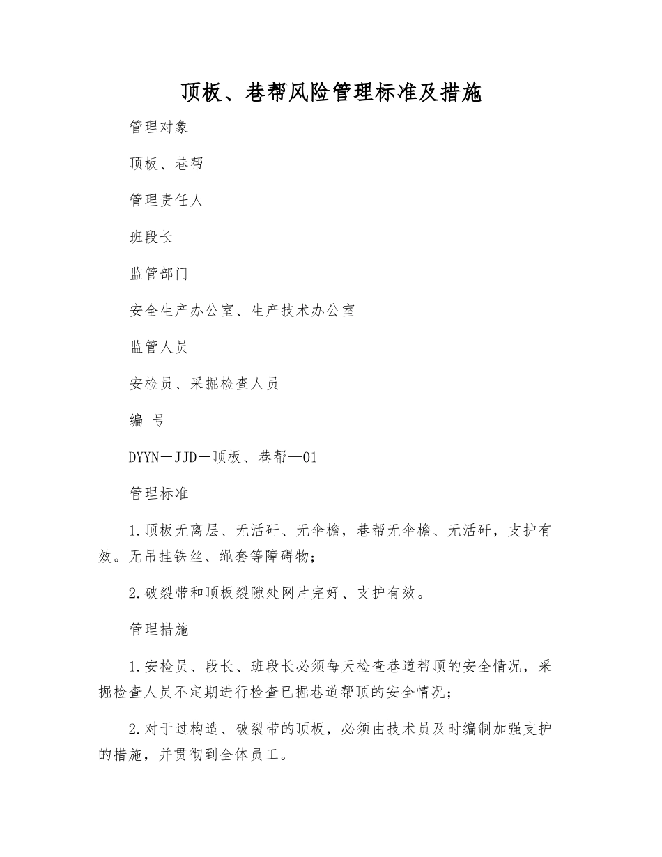 顶板、巷帮风险管理标准及措施_第1页