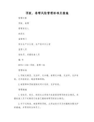 顶板、巷帮风险管理标准及措施