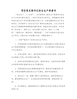 项目党支部书记安全生产承诺书