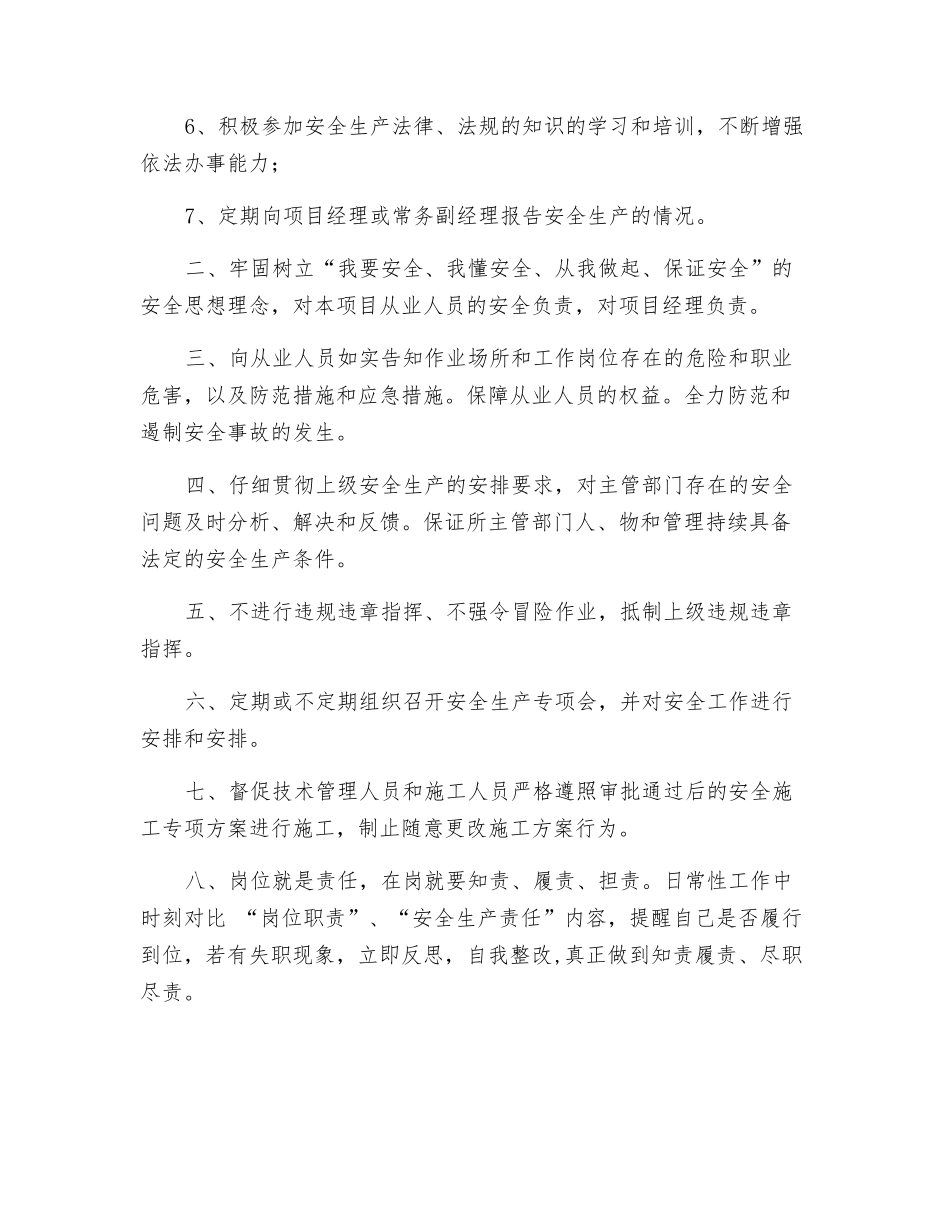 项目分管安全副经理安全生产承诺书_第2页