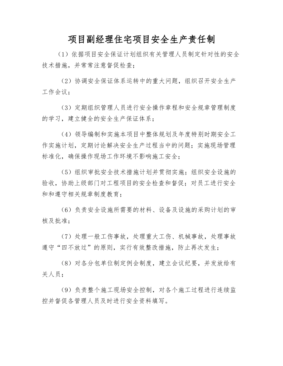 项目副经理住宅项目安全生产责任制_第1页