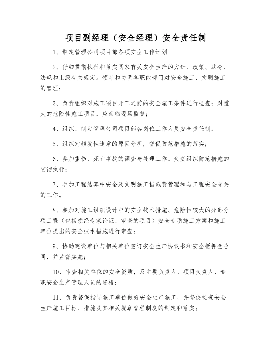 项目副经理安全责任制_第1页