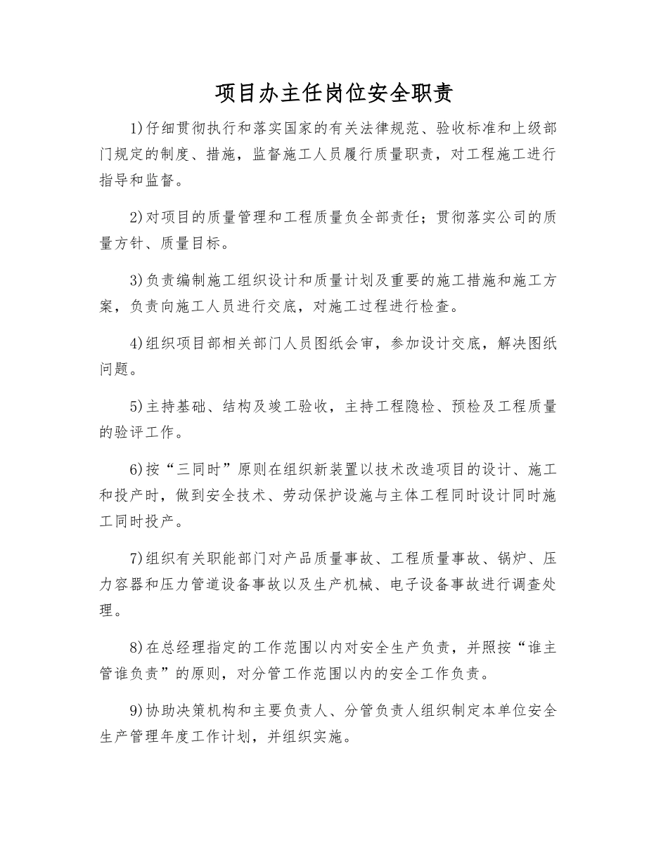 项目办主任岗位安全职责_第1页