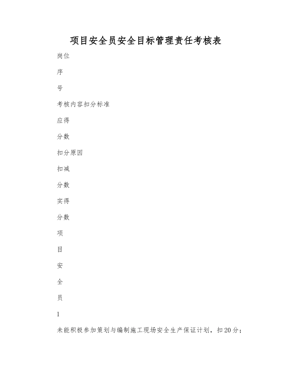 项目安全员安全目标管理责任考核表_第1页