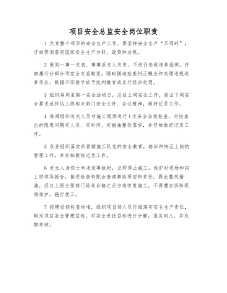 项目安全总监安全岗位职责