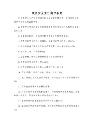 项目安全主任岗位职责