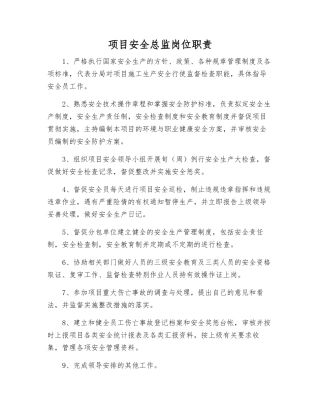 项目安全总监岗位职责