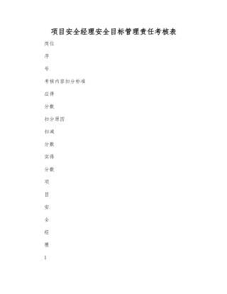 项目安全经理安全目标管理责任考核表