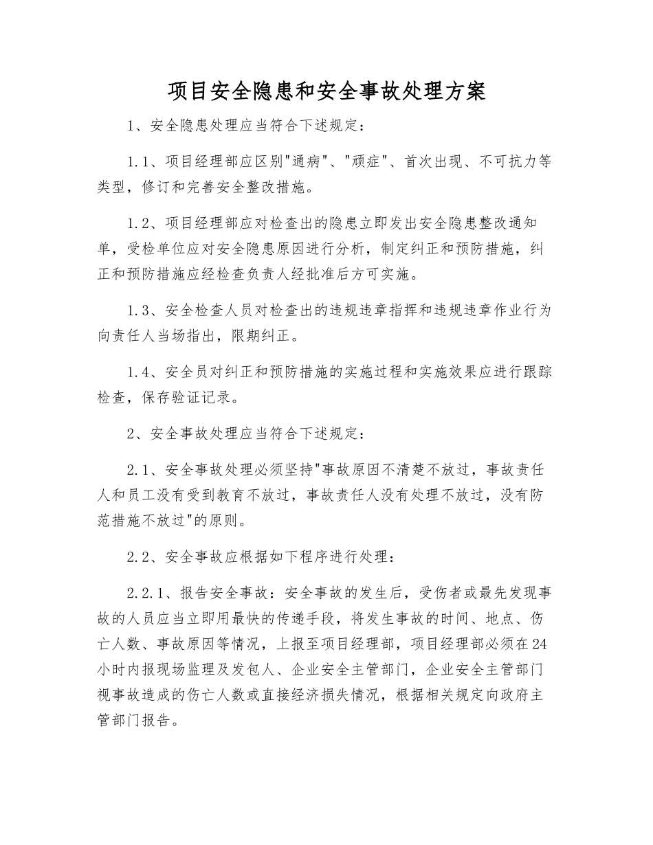 项目安全隐患和安全事故处理方案_第1页