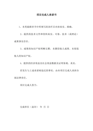 项目完成人承诺书