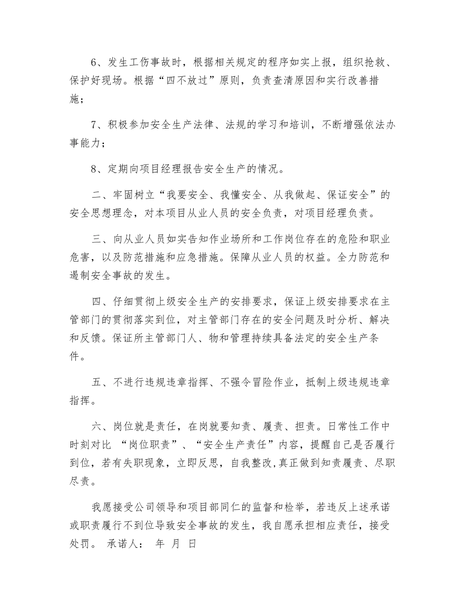 项目常务副经理安全生产承诺书_第2页