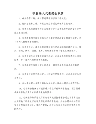 项目法人代表安全职责