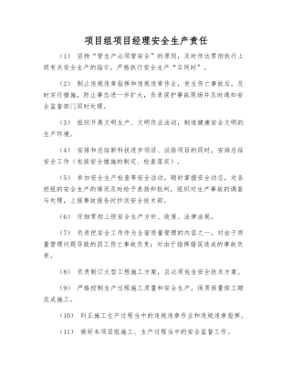 项目组项目经理安全生产责任