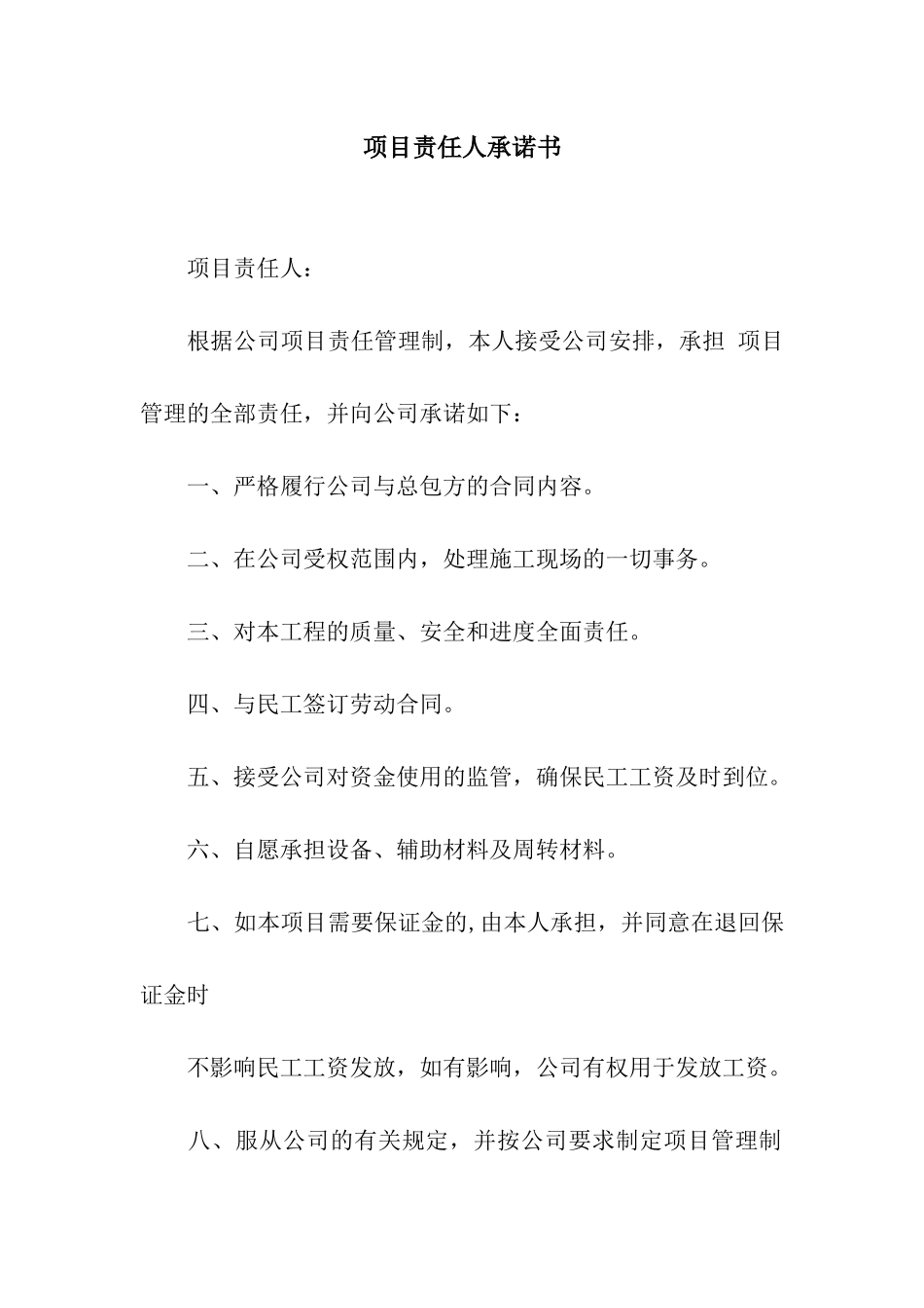 项目责任人承诺书_第1页