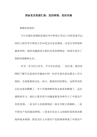 预备党员思想汇报党的纲领-党的灵魂