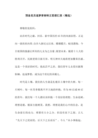 预备党员逐梦青春转正思想汇报