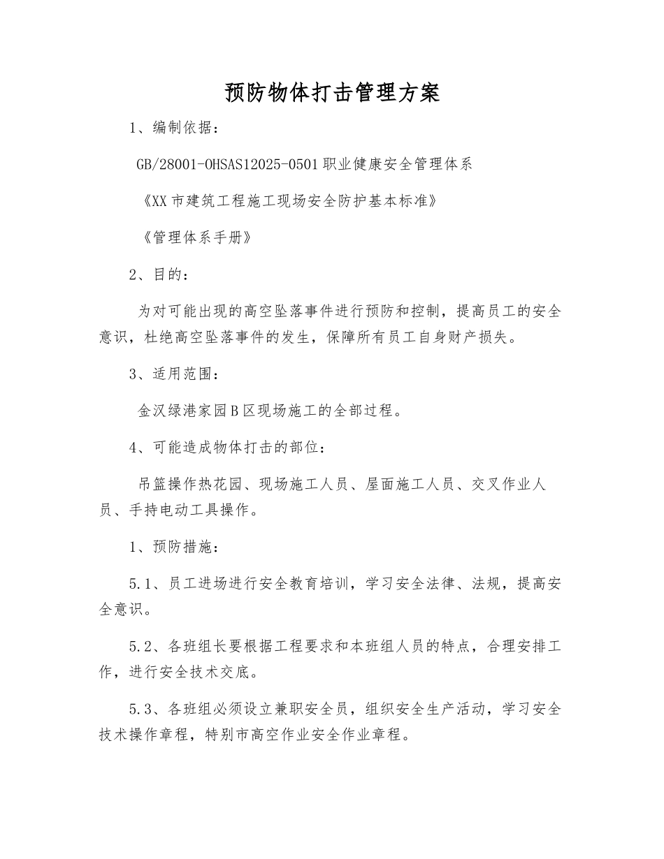 预防物体打击管理方案_第1页