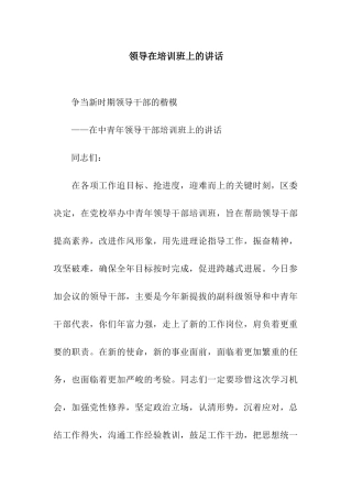 领导在培训班上的讲话