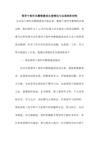 领导干部作风整顿建设自查情况与自我剖析材料