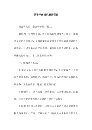 领导干部清风廉正保证