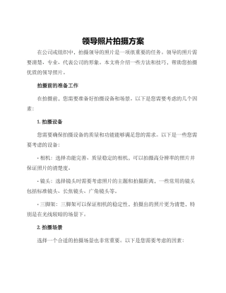 领导照片拍摄方案