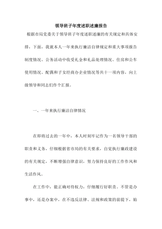 领导班子年度述职述廉报告
