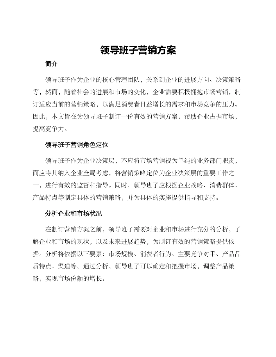 领导班子营销方案_第1页