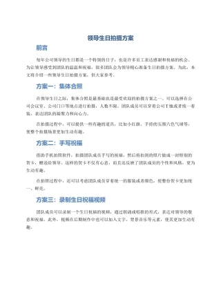 领导生日拍摄方案