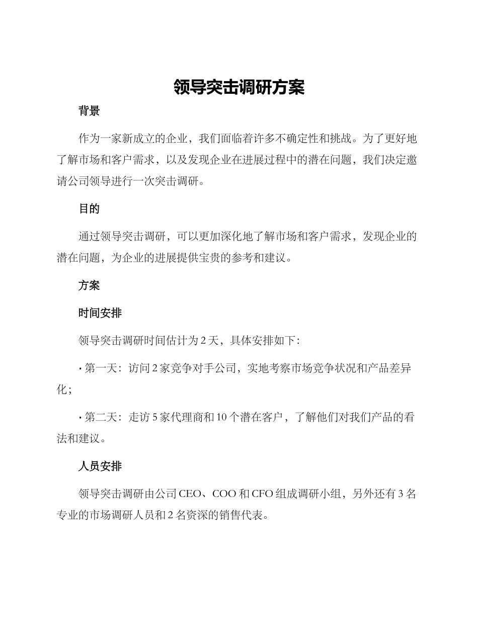 领导突击调研方案_第1页