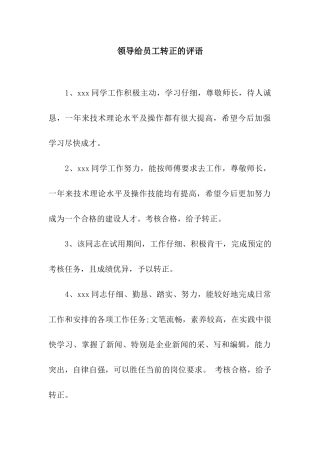 领导给员工转正的评语