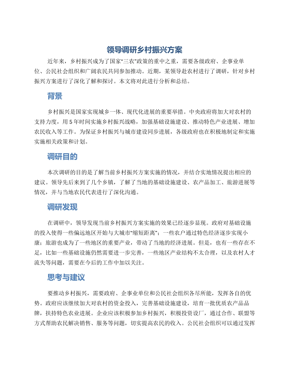 领导调研乡村振兴方案_第1页