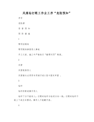 风煤钻打眼工作业工序“危险预知”