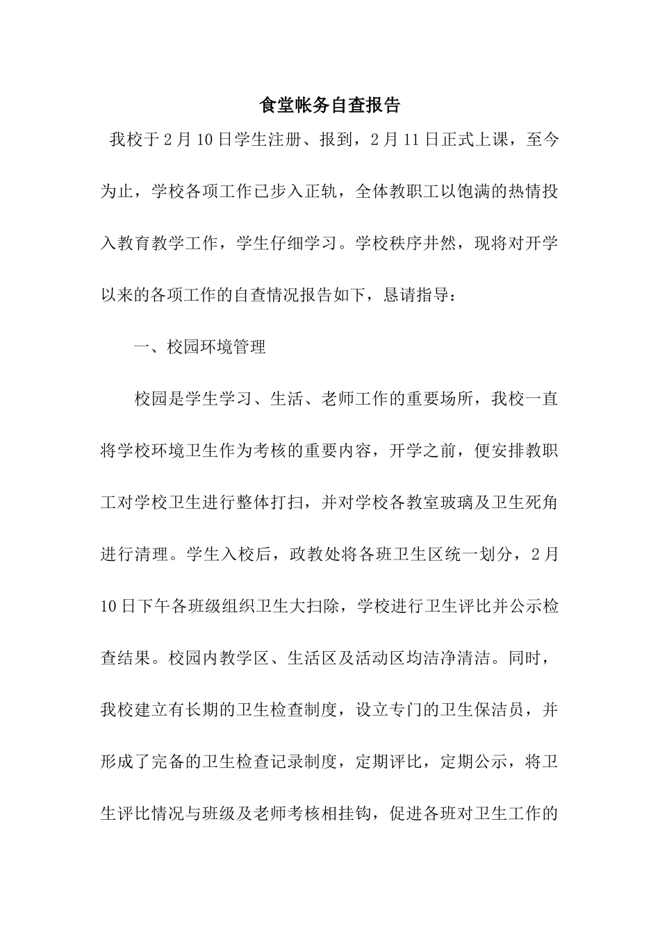 食堂帐务自查报告_第1页