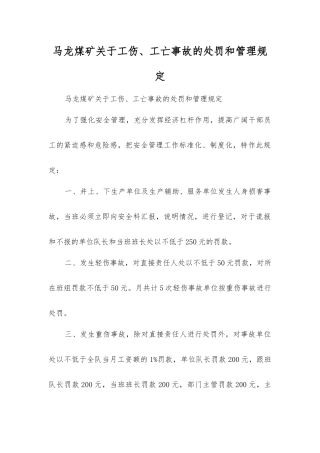 马龙煤矿关于工伤、工亡事故的处罚和管理规定