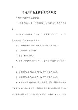 马龙煤矿质量标准化奖罚制度