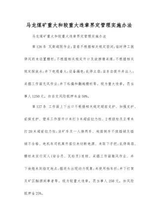 马龙煤矿重大和较重大违章界定管理实施办法