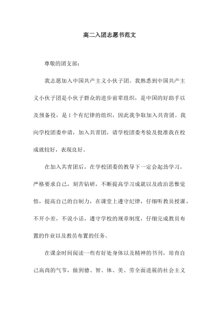 高二入团志愿书范文