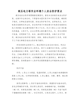 高压电力塔作业环境个人安全防护要点
