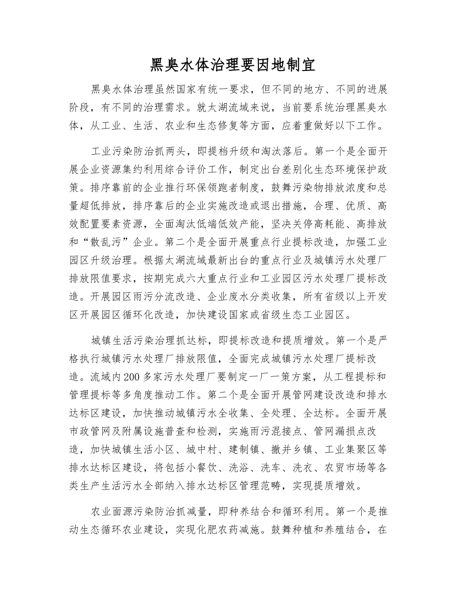 黑臭水体治理要因地制宜_第1页