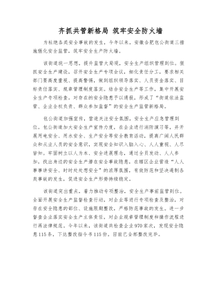 齐抓共管新格局-筑牢安全防火墙