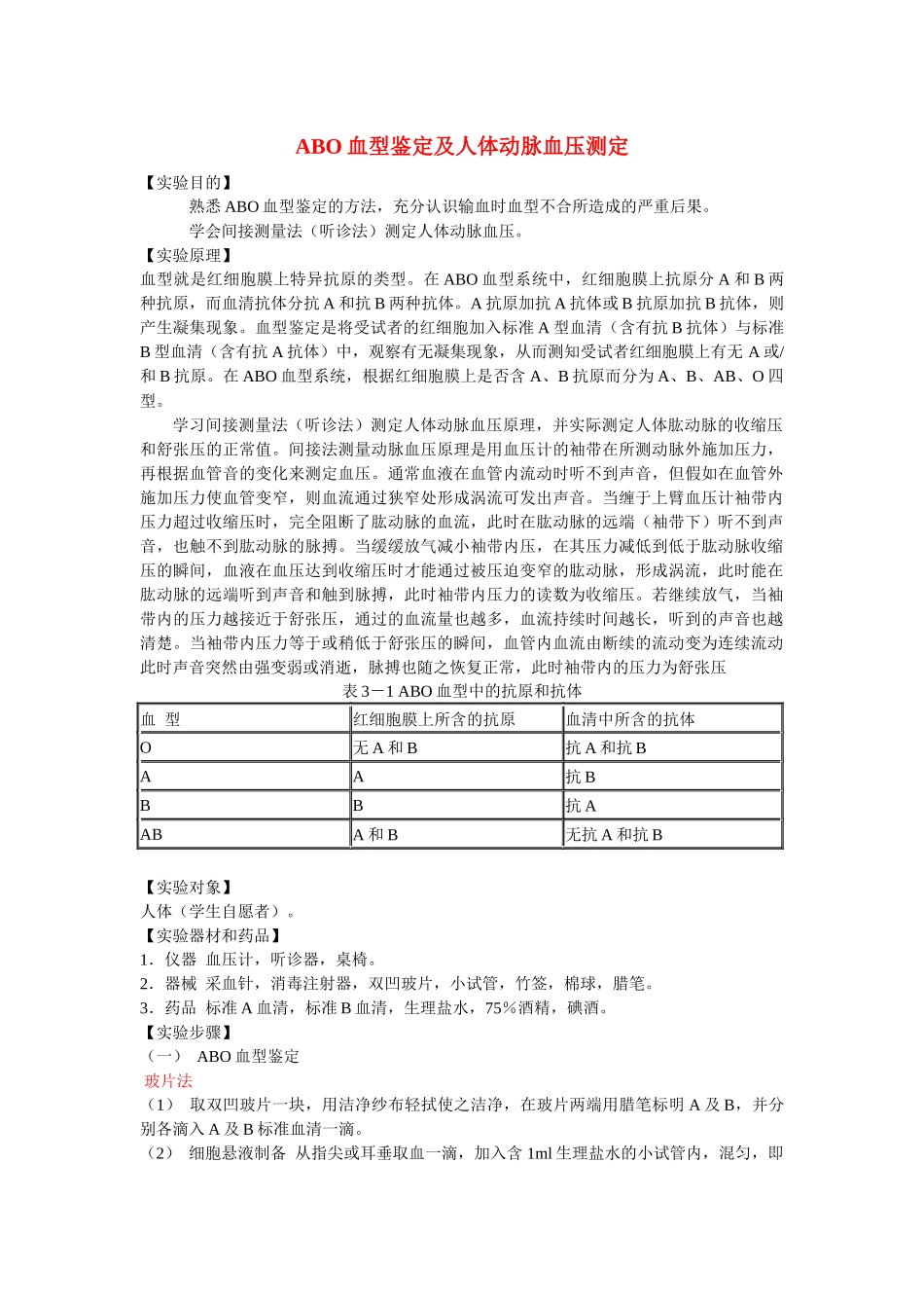 齐鲁医学abo血型鉴定及人体动脉血压测定_第1页