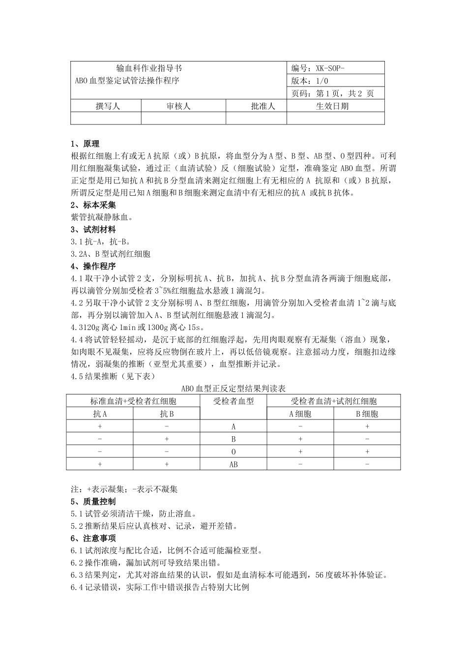齐鲁医学ABO血型鉴定试管法操作程序110503_第1页