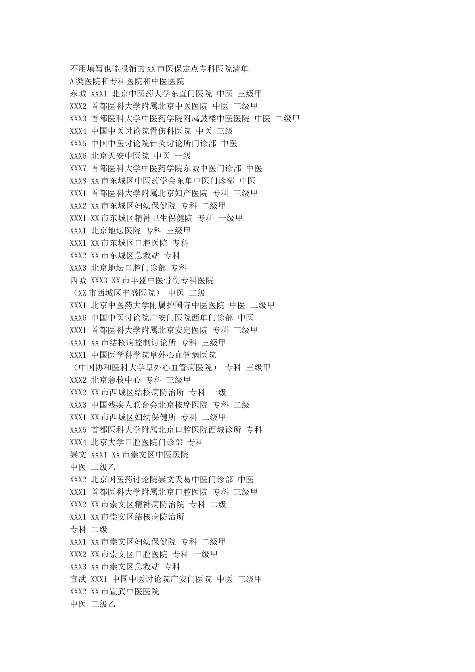 齐鲁医学不用填写也能报销的北京市医保定点专科医院清单_第1页