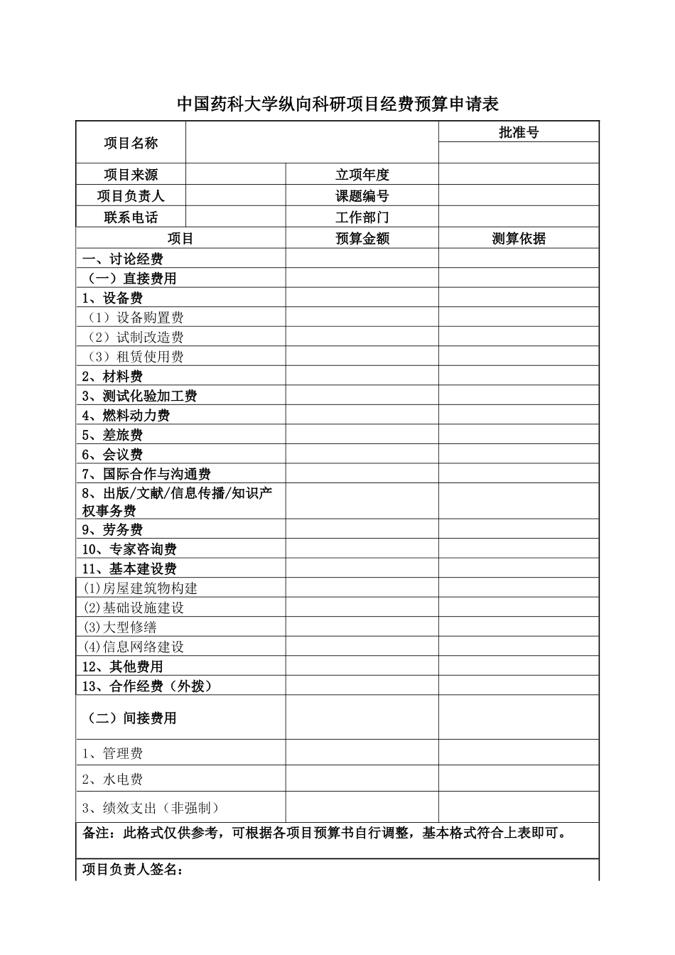 齐鲁医学中国药科大学纵向科研项目经费预算申请表_第1页