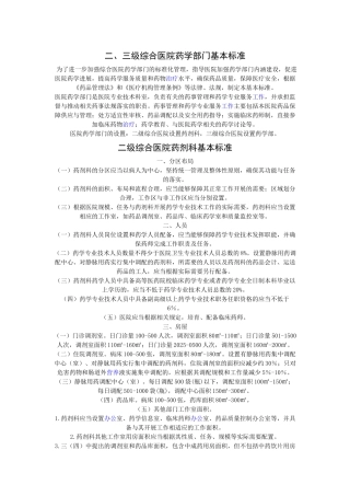 齐鲁医学二、三级综合医院药学部门基本标准
